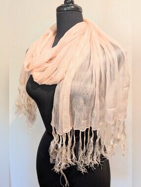 Beautiful Pale Peach Sheer 60" X 23" Fringed Scarf Wrap Shawl